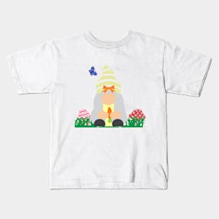 Easter Gnome Orange Ribbon Hat in a Garden Kids T-Shirt